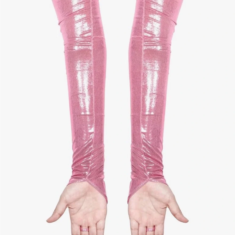NWT Pink Metallic Fingerless Opera Gloves - Shiny Satin Rave Costume